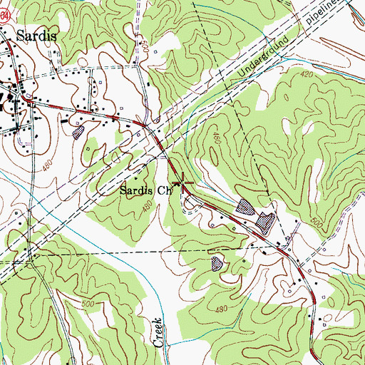Topographic Map of Sardis Baptist Church, TN