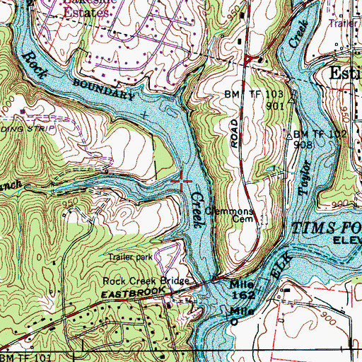 Topographic Map of Sarvis Branch, TN