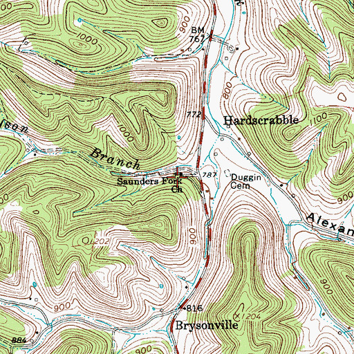 Topographic Map of Saunders Fork Baptist Church, TN