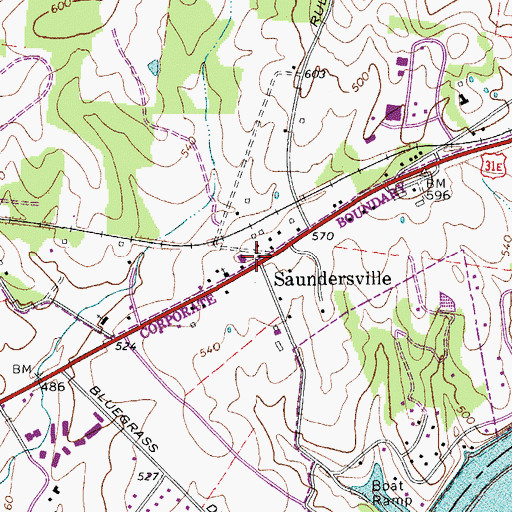Topographic Map of Saundersville, TN