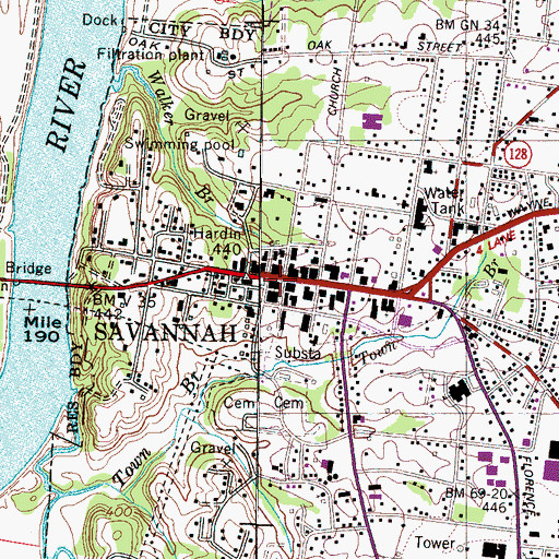 Topographic Map of Savannah, TN