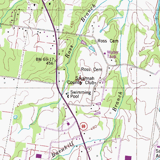 Topographic Map of Savannah Country Club, TN