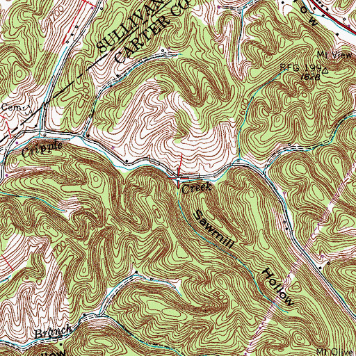 Topographic Map of Sawmill Hollow, TN