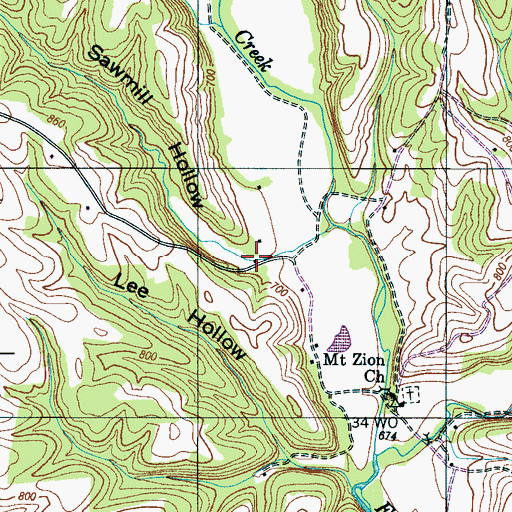 Topographic Map of Sawmill Hollow, TN