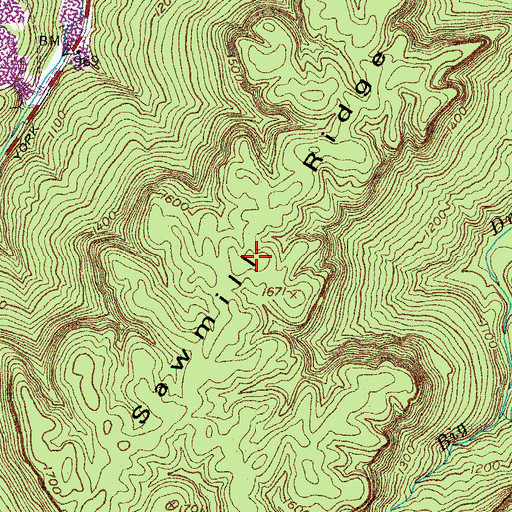 Topographic Map of Sawmill Ridge, TN