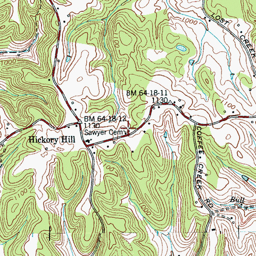 Topographic Map of Sawyer Cemetery, TN