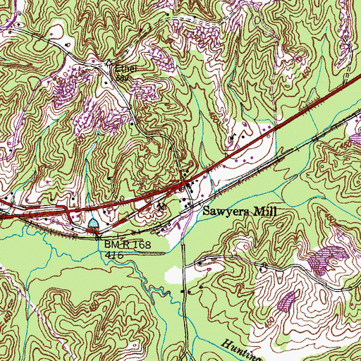 Topographic Map of Sawyers Mill, TN