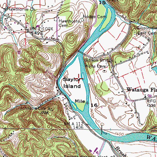 Topographic Map of Saylor Island, TN