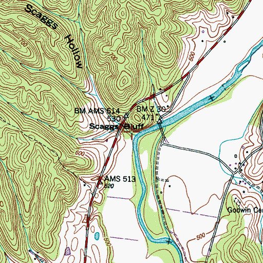 Topographic Map of Scaggs Hollow, TN