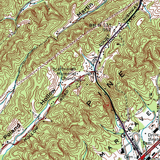Topographic Map of Scarbrough Memorial Church, TN