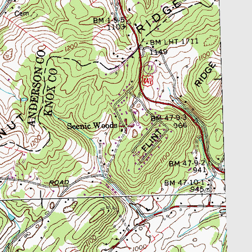 Topographic Map of Scenic Woods, TN