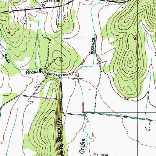 Topographic Map of Scott Branch, TN
