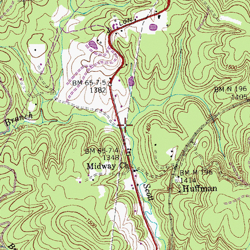 Topographic Map of Scott Branch, TN