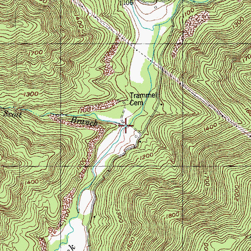 Topographic Map of Scott Branch, TN