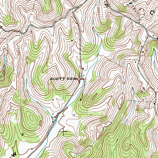 Topographic Map of Scott Cemetery, TN