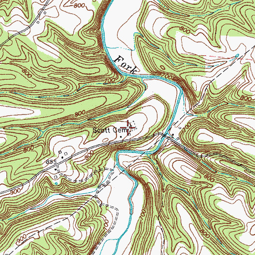 Topographic Map of Scott Cemetery, TN