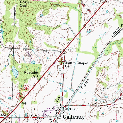 Topographic Map of Scotts Chapel Cemetery, TN