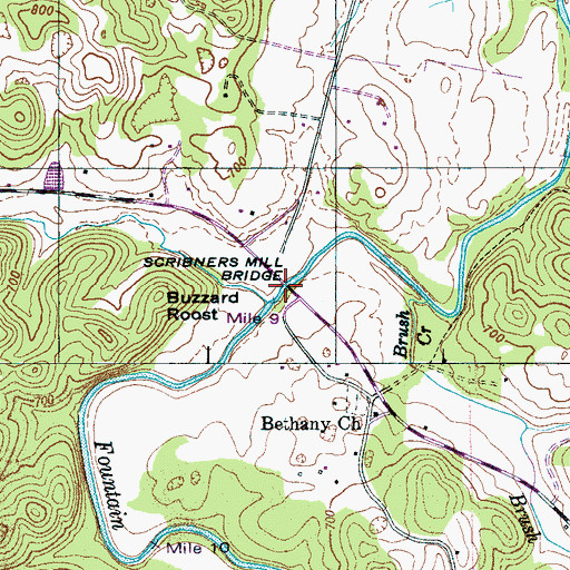 Topographic Map of Scribners Mill Bridge, TN