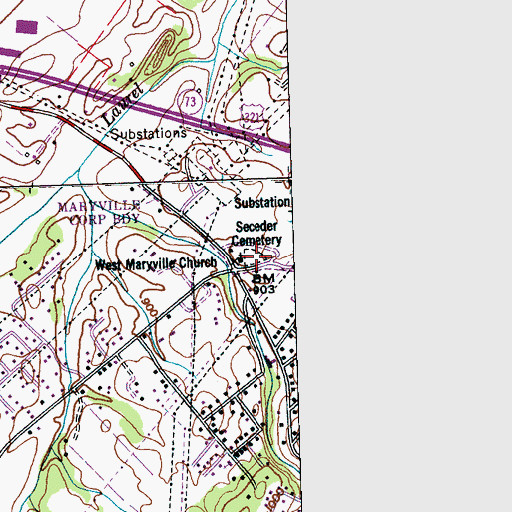 Topographic Map of Cedar Cemetery, TN