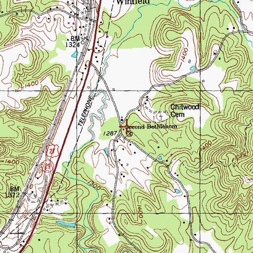 Topographic Map of Second Bethlehem Church, TN