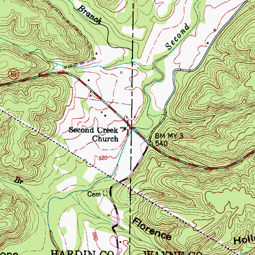 Topographic Map of Second Creek Church, TN