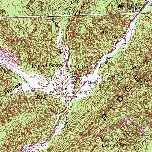 Topographic Map of Seeber Creek, TN