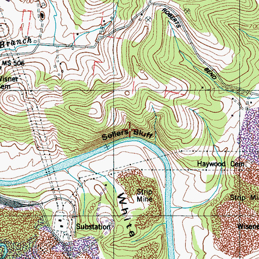 Topographic Map of Sellers Bluff, TN