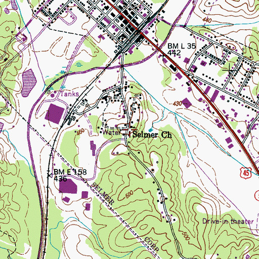 Topographic Map of Selmer Church, TN