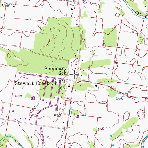 Topographic Map of Seminary School, TN