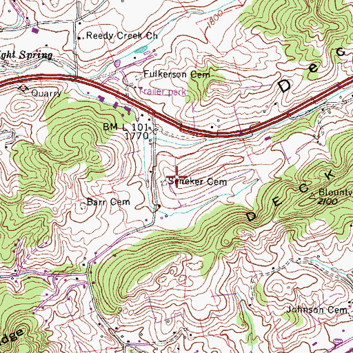 Topographic Map of Seneker Cemetery, TN