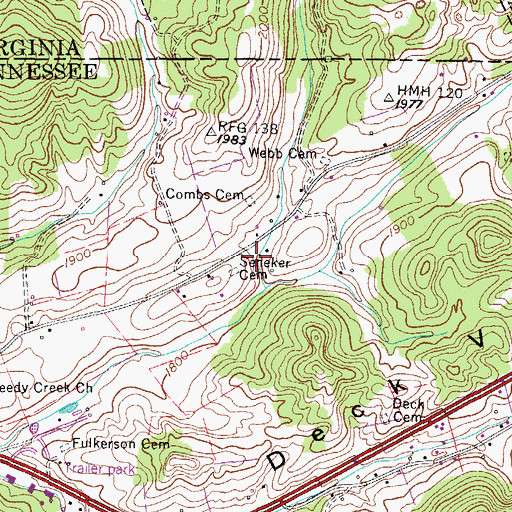 Topographic Map of Seneker Cemetery, TN