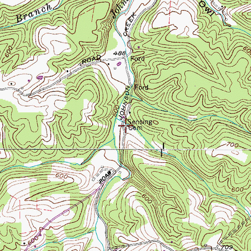 Topographic Map of Sensing Cemetery, TN