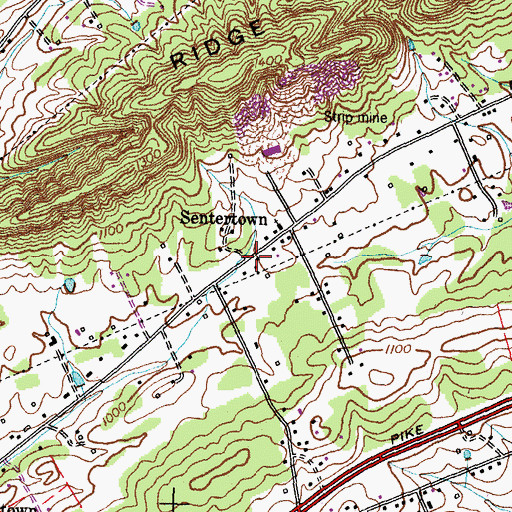 Topographic Map of Sentertown, TN