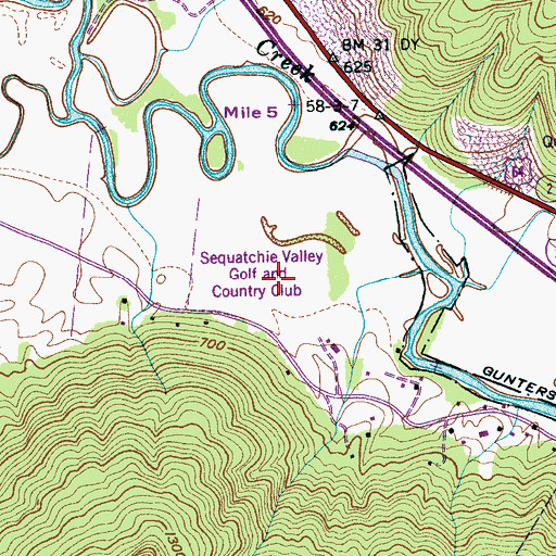 Topographic Map of Sequatchie Valley Golf and Country Club, TN