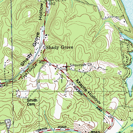 Topographic Map of Sequoyah Church, TN
