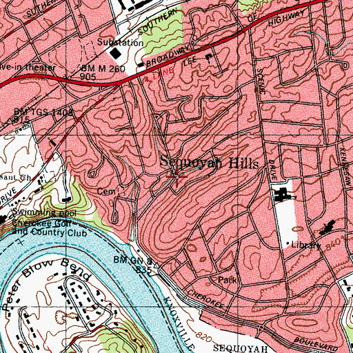 Topographic Map of Sequoyah Hills, TN