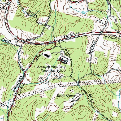 Topographic Map of Sequoyah Vocational Technical School, TN