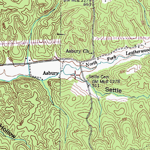 Topographic Map of Settle Hollow, TN