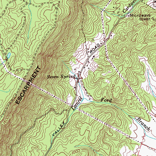 Topographic Map of Seven Spring, TN