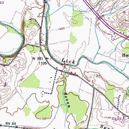 Topographic Map of Seven Springs Branch, TN