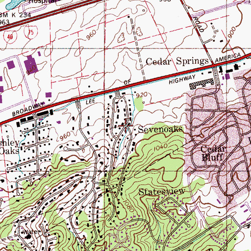 Topographic Map of Sevenoaks, TN