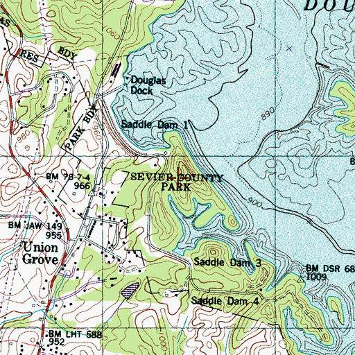 Topographic Map of Sevier County Park, TN