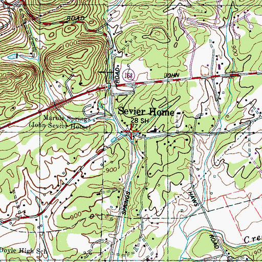Topographic Map of Sevier Home, TN