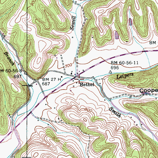 Topographic Map of Sewell Branch, TN