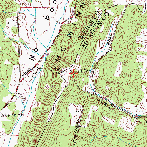 Topographic Map of Sewell Cemetery, TN