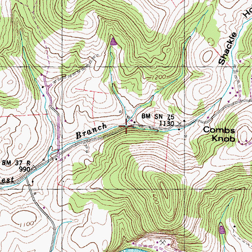 Topographic Map of Shackle Hollow, TN