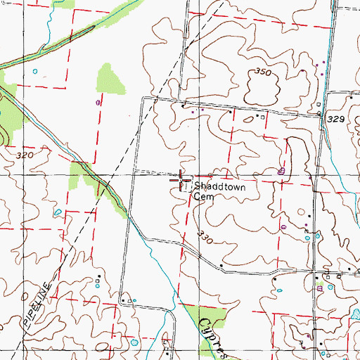 Topographic Map of Shaddtown Cemetery, TN