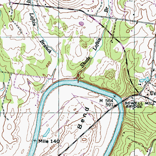 Topographic Map of Shade Loftin Branch, TN