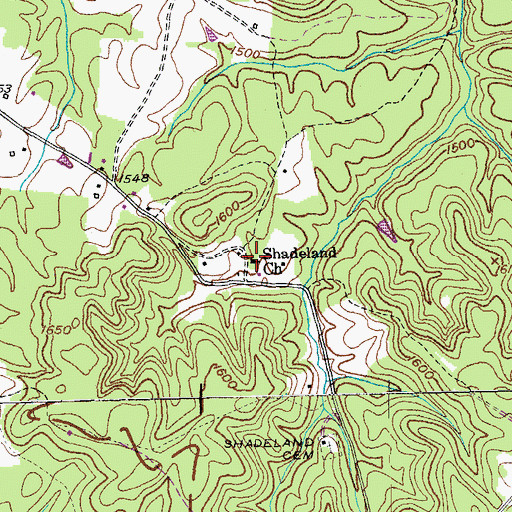 Topographic Map of Shadeland Church, TN