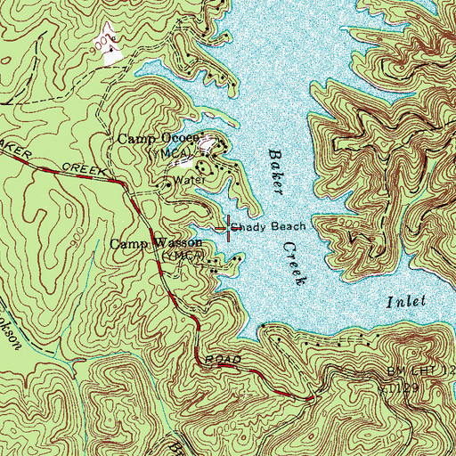 Topographic Map of Shady Beach, TN
